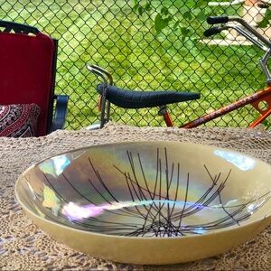 Murino Large Glass Hand Blown Dish Pearlescent Beige Centre Piece 16” Round